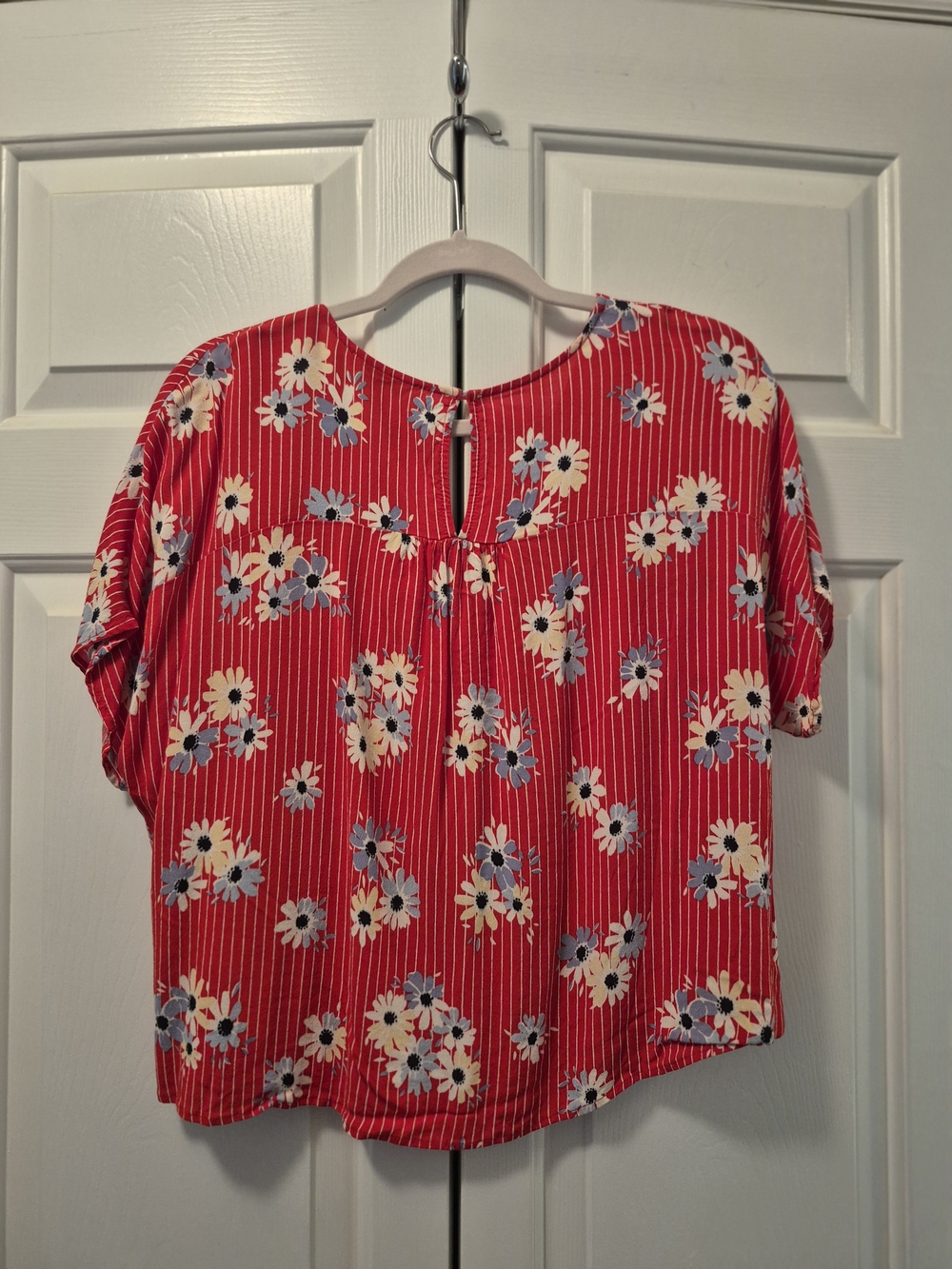 Madewell Red Floral Stripe Short Sleeve Top, Sz Med - Picture 7 of 7